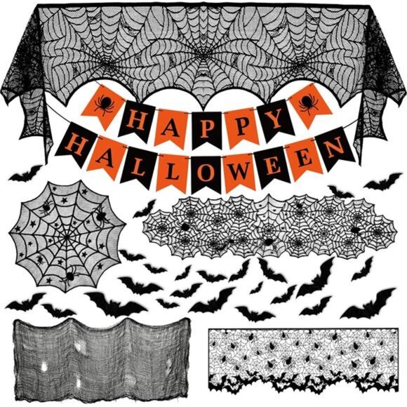 38pcs Halloween Decorations Banner Indoor Set Halloween Table Cover Creepy Cloth - Picture 1 of 7